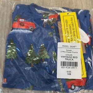 Angel Dear Blue Baby Footie with Red Truck Design